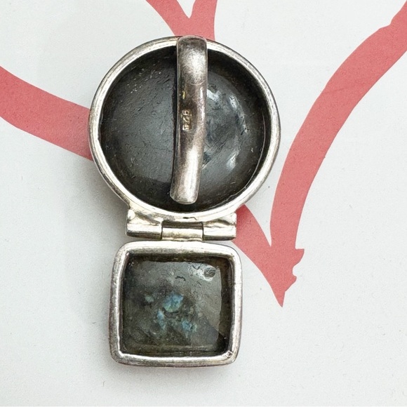 Vintage Sterling Silver 925 Labradorite Gemstone Stone 1970's Modernist Clip - Picture 3 of 13